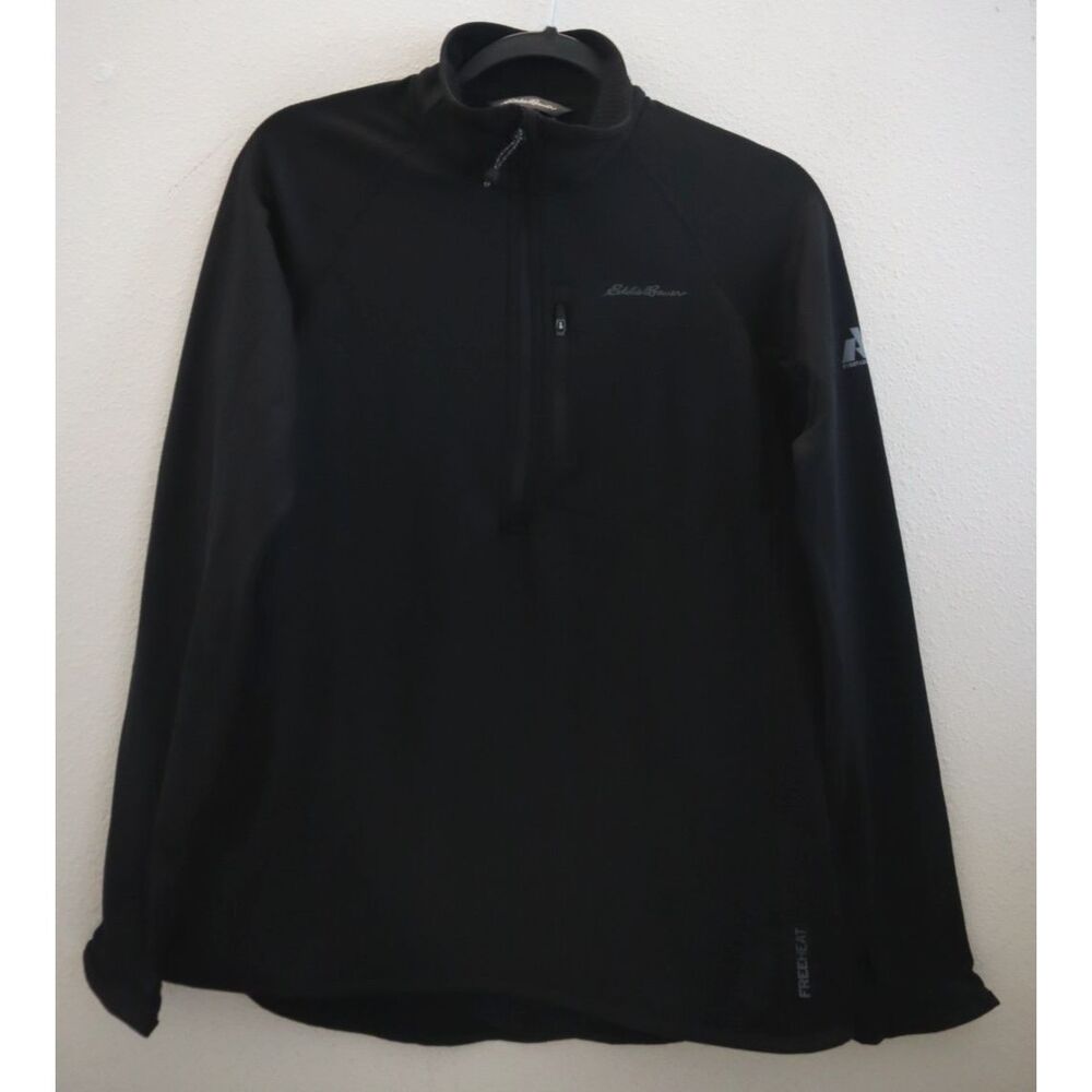Eddie Bauer 1874 Women Sz M Black High Route Grid Fleece-Lined 1/4-Zip Pullover